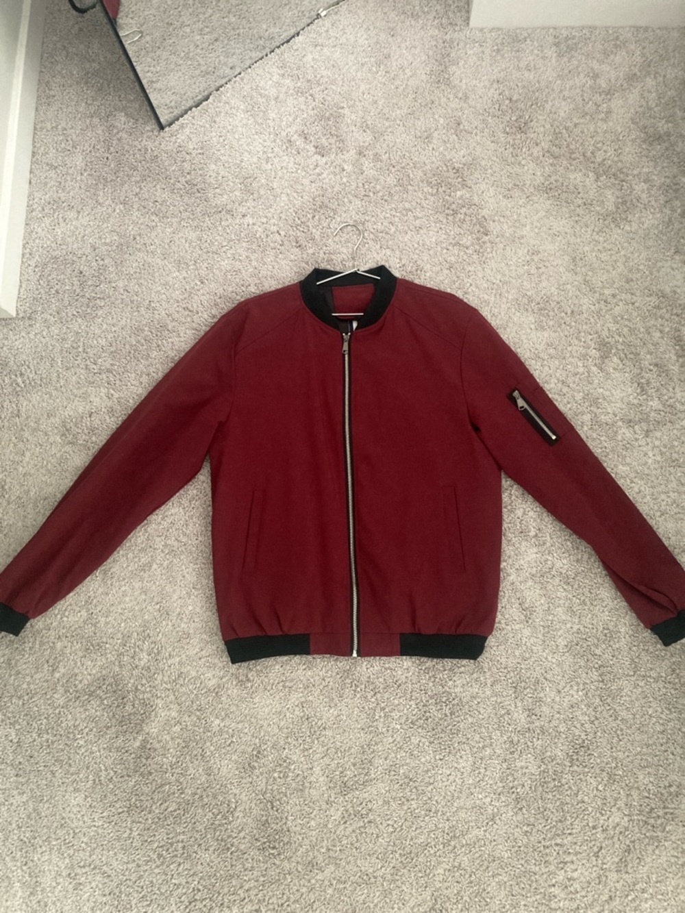 Men's Red Bomber Jacket with Black Trim
